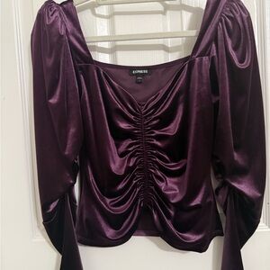 Express Purple Puff Sleeve Ruched Blouse